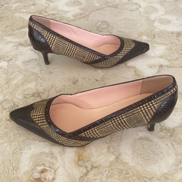 NWOT J. Crew Leather & Textile Pointer Toe Kitten Heel Pumps - Picture 5 of 15